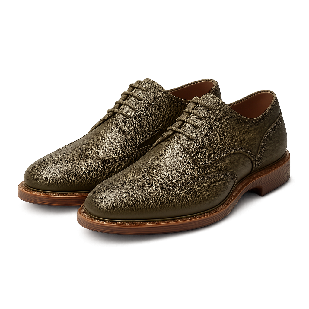 Olive Leather Brogues - Cervanique Shoes